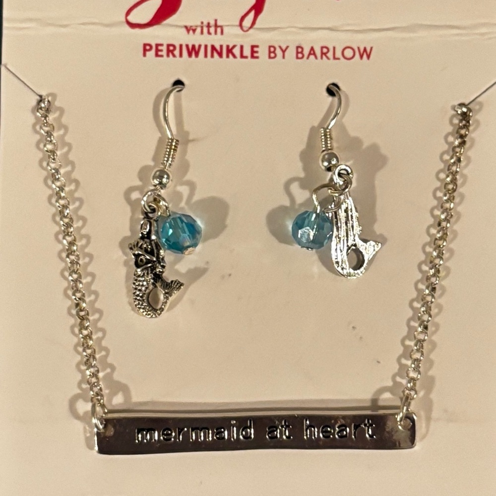 Periwinkle by Barlow Silver & Blue Mermaid Charm Necklace Set. Mermaid at heart